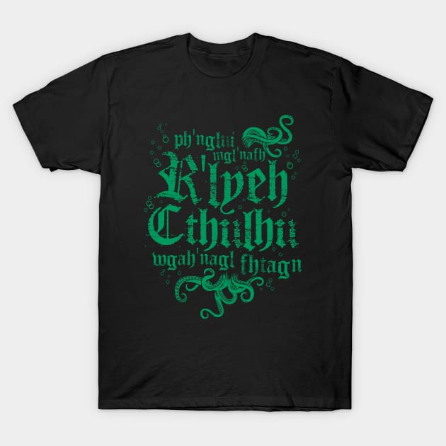 Fhtagn Cthulhu - Vintage Distressed Cosmic Horror Lovecraft Quote T-Shirt by Nemons